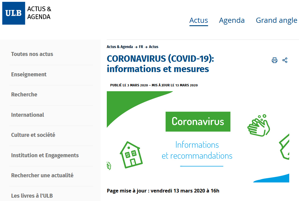 Mesures prises par l’ULB face au COVID-19 : impossible de remplacer les cours par des cours en ligne, il faut enlever de la matière !